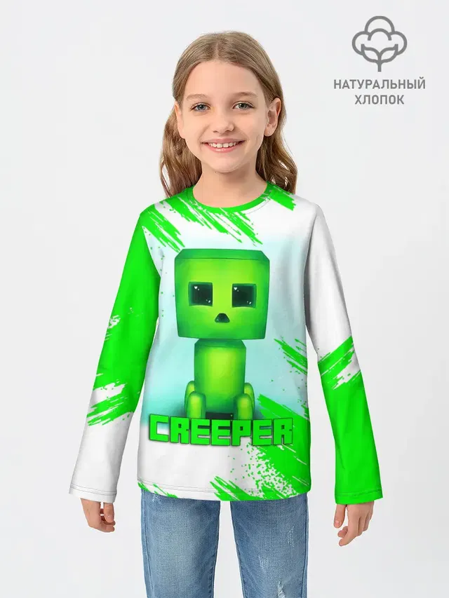 Детский лонгслив с принтом «Майнкрафт — MINECRAFT CREEPER»