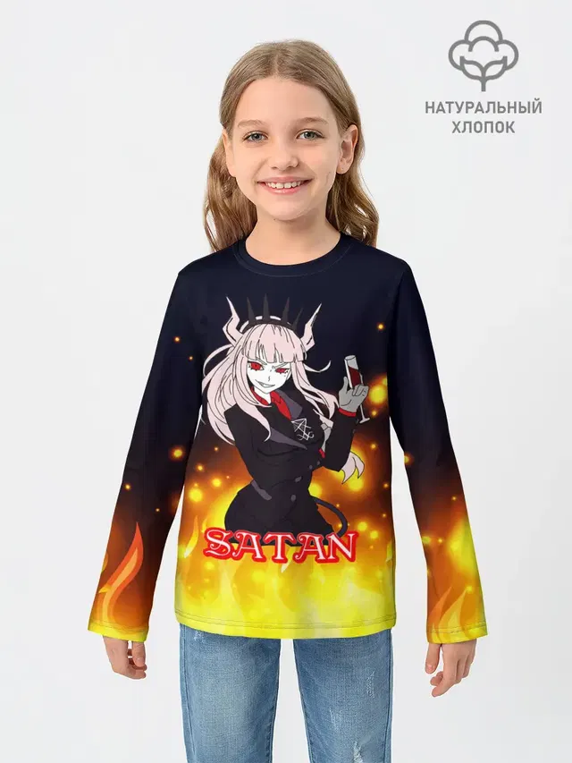 Детский лонгслив с принтом «Helltaker Satan Girl»