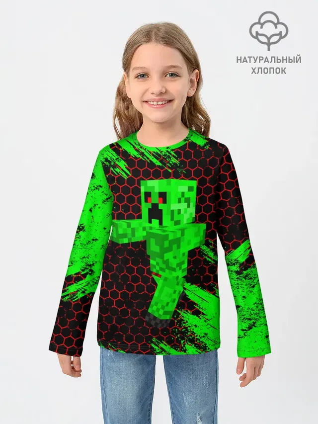 Детский лонгслив с принтом «Майнкрафт — MINECRAFT CREEPER»