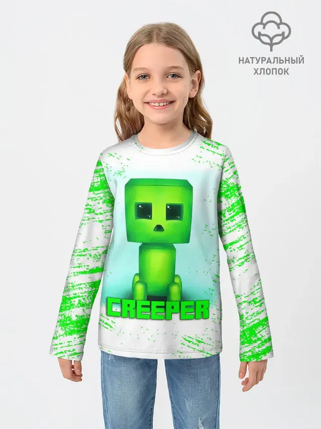 Детский лонгслив с принтом «Майнкрафт — MINECRAFT CREEPER»