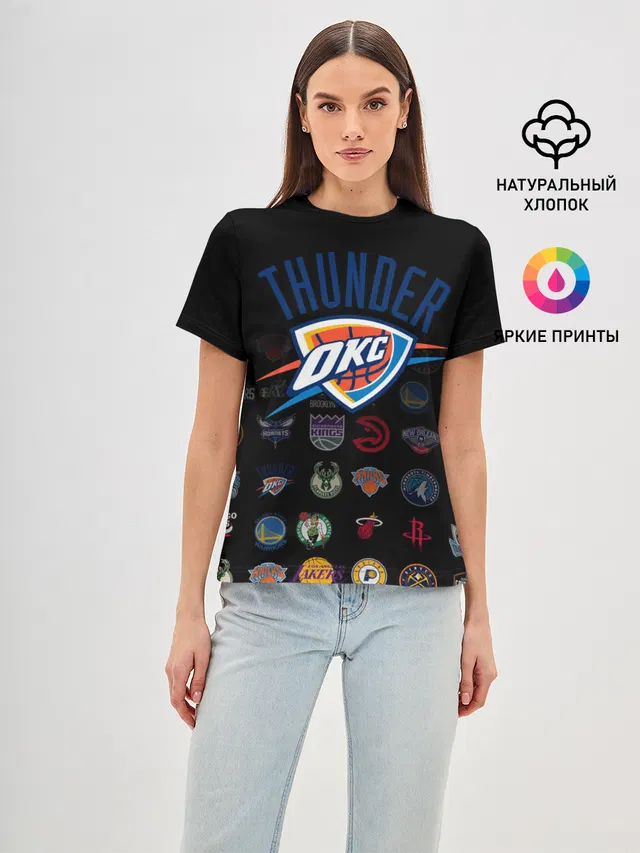 Женская базовая футболка с принтом «НБА — Oklahoma City Thunder»