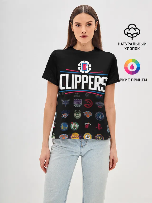 Женская базовая футболка с принтом «НБА — Los Angeles Clippers»