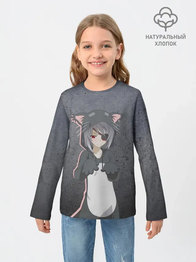 Детский лонгслив с принтом «Catgirl sadness»