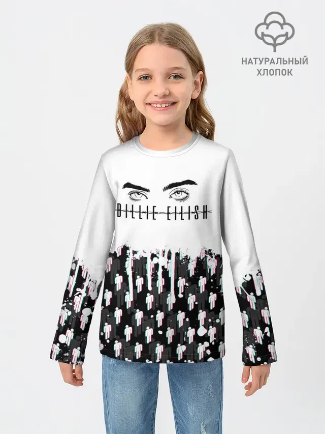 Детский лонгслив с принтом «Billie Eilish — BILLIE EILISH GLITCH»