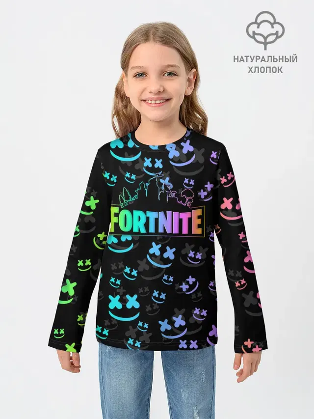 Детский лонгслив с принтом «Королевская битва — FORTNITE — MARSHMELLO»