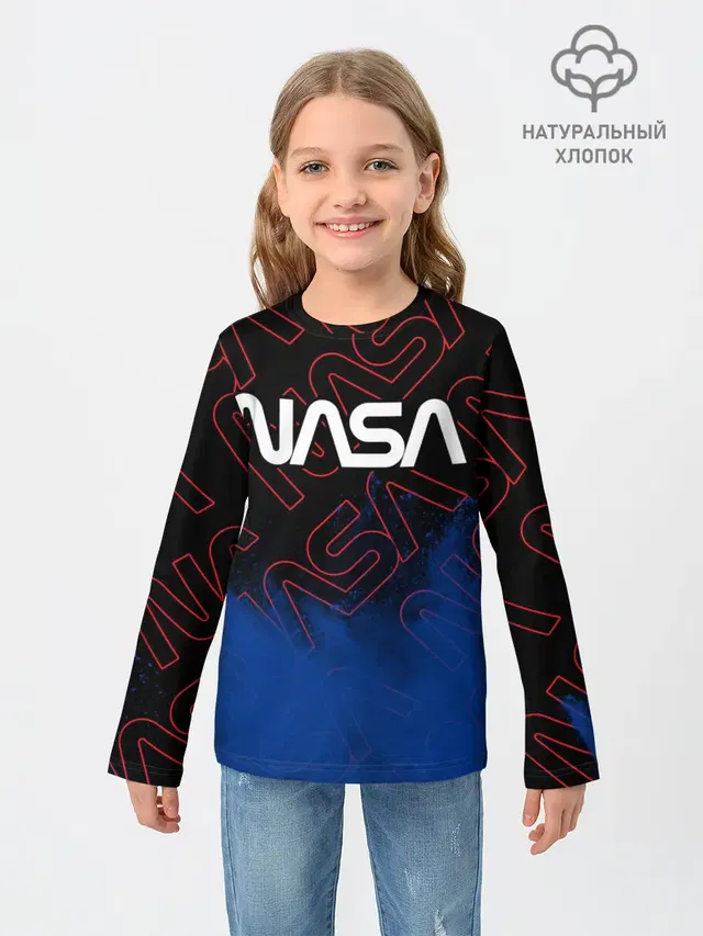 Детский лонгслив с принтом «Модные — NASA / НАСА»