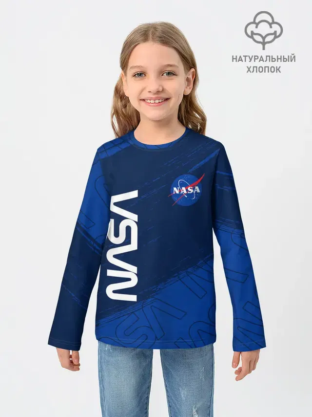 Детский лонгслив с принтом «Модные — NASA — НАСА»