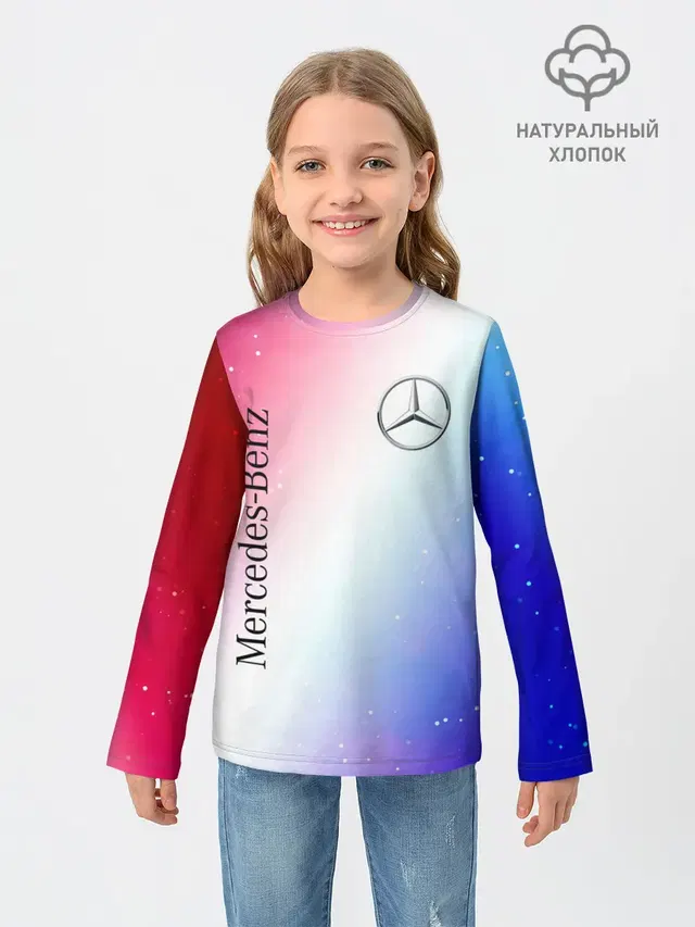 Детский лонгслив с принтом «Star emblem — MERCEDES — МЕРСЕДЕС»