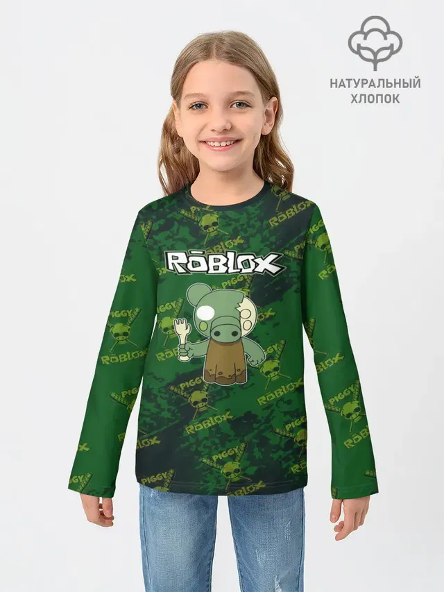 Детский лонгслив с принтом «Роблокс — Свинка Пигги из Roblox»