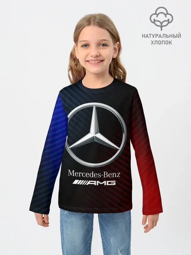 Детский лонгслив с принтом «Mercedes-Benz — MERCEDES — МЕРСЕДЕС»