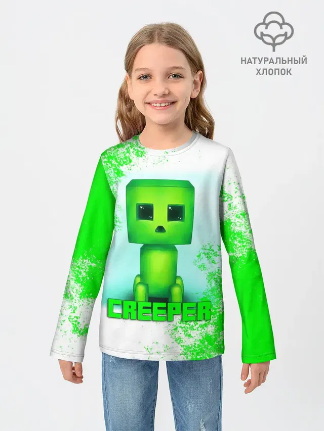 Детский лонгслив с принтом «Майнкрафт — MINECRAFT CREEPER»