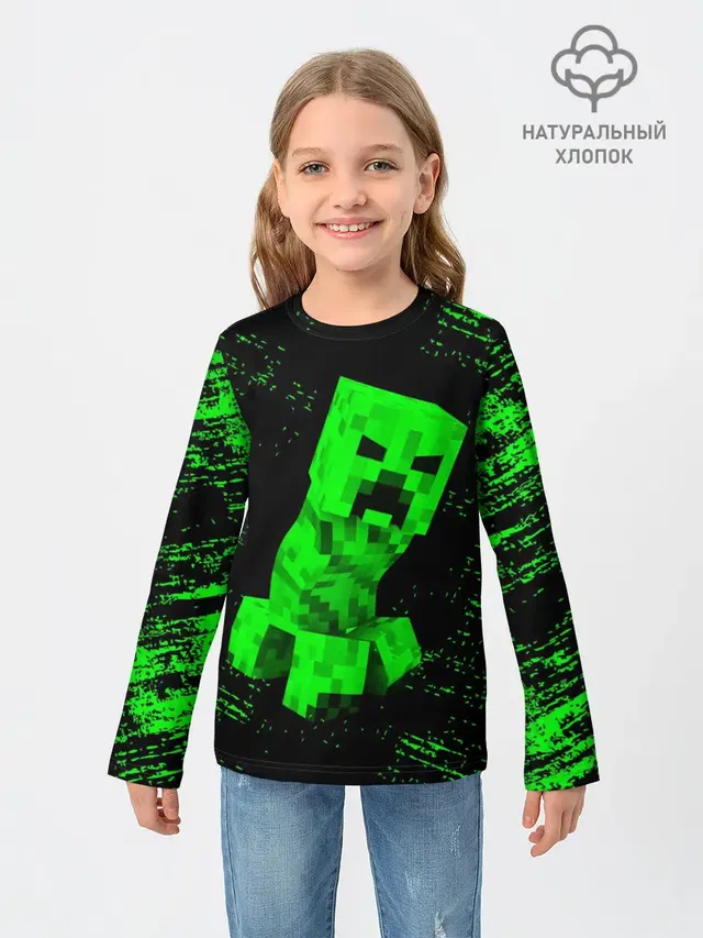 Детский лонгслив с принтом «Майнкрафт — MINECRAFT CREEPER»