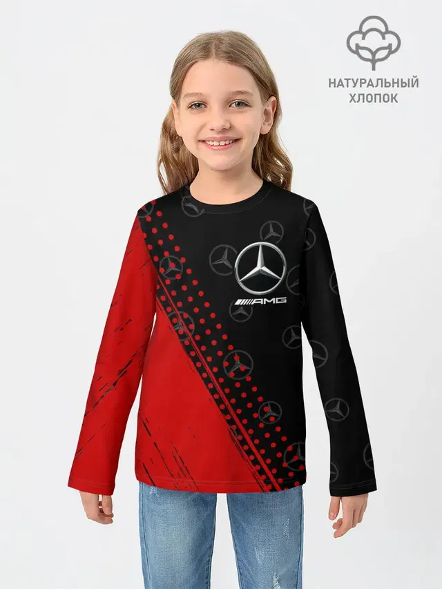 Детский лонгслив с принтом «AMG — MERCEDES — МЕРСЕДЕС»