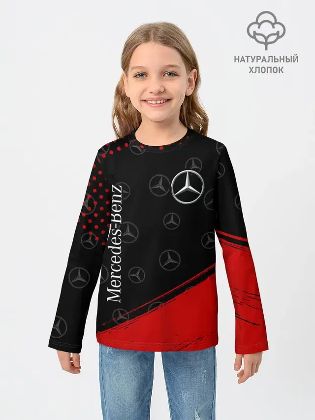 Детский лонгслив с принтом «Logo — MERCEDES — МЕРСЕДЕС»