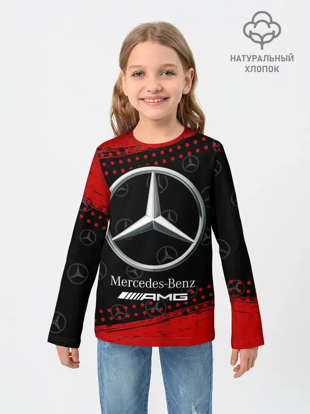 Детский лонгслив с принтом «Merсedes — MERCEDES — МЕРСЕДЕС»