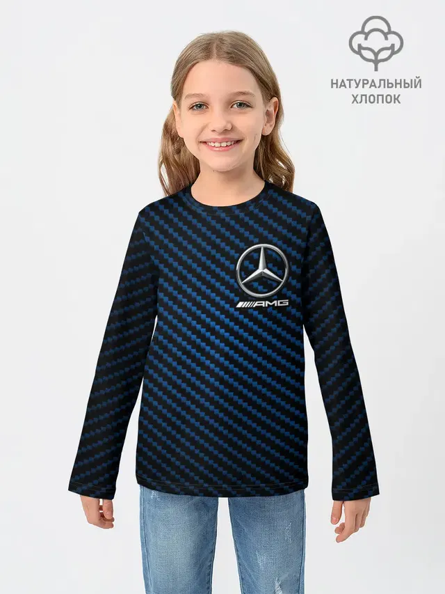 Детский лонгслив с принтом «Карбон — MERCEDES — МЕРСЕДЕС»