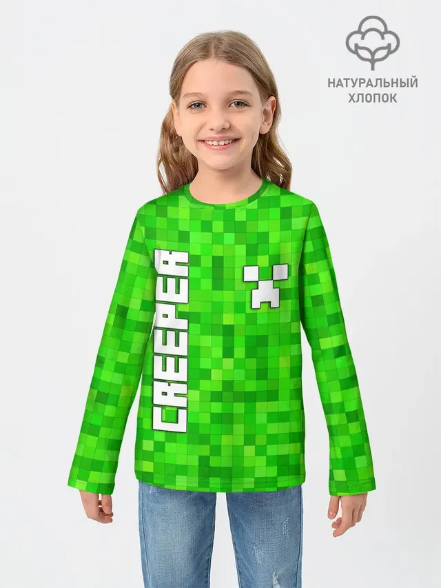 Детский лонгслив с принтом «Майнкрафт — MINECRAFT CREEPER»