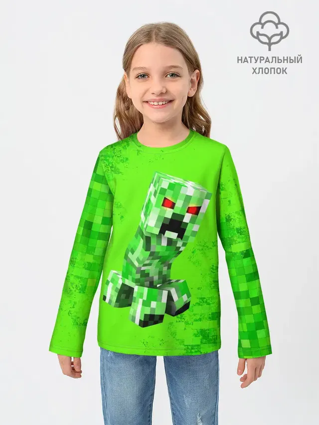 Детский лонгслив с принтом «Майнкрафт — MINECRAFT CREEPER»