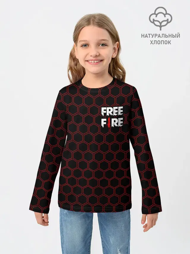 Детский лонгслив с принтом «Honeycomb pattern — FREE FIRE — ФРИ ФАЕР»