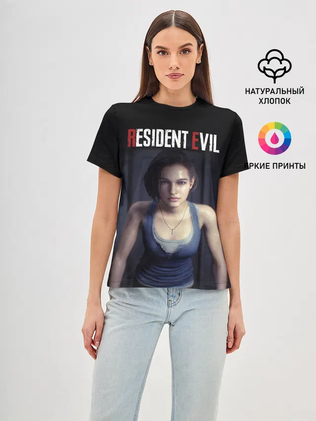 Женская базовая футболка с принтом «Резидент Ивил — Jill Valentine»