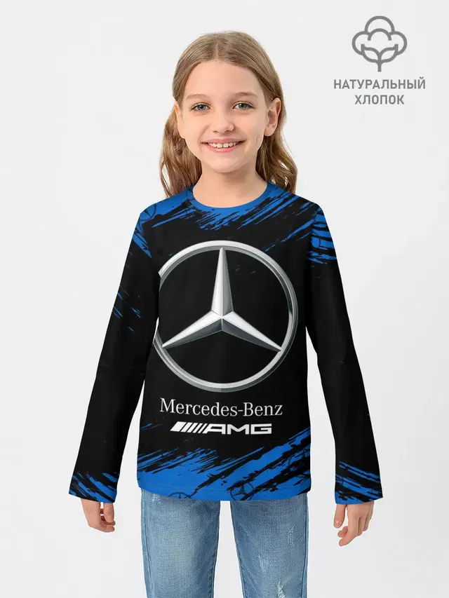 Детский лонгслив с принтом «Merсedes — MERCEDES — МЕРСЕДЕС»