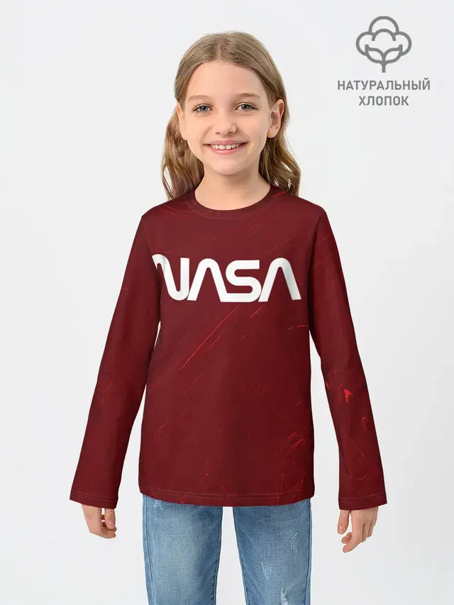 Детский лонгслив с принтом «Модные — NASA — НАСА»