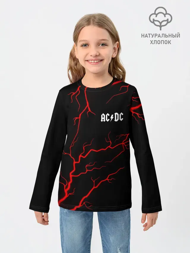 Детский лонгслив с принтом «lightning — AC DС»