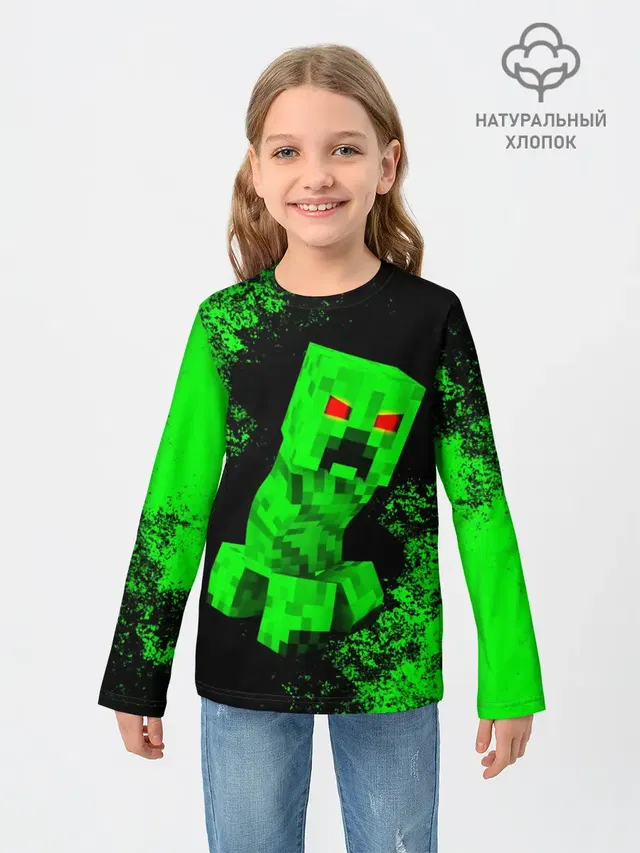 Детский лонгслив с принтом «Майнкрафт — MINECRAFT CREEPER»
