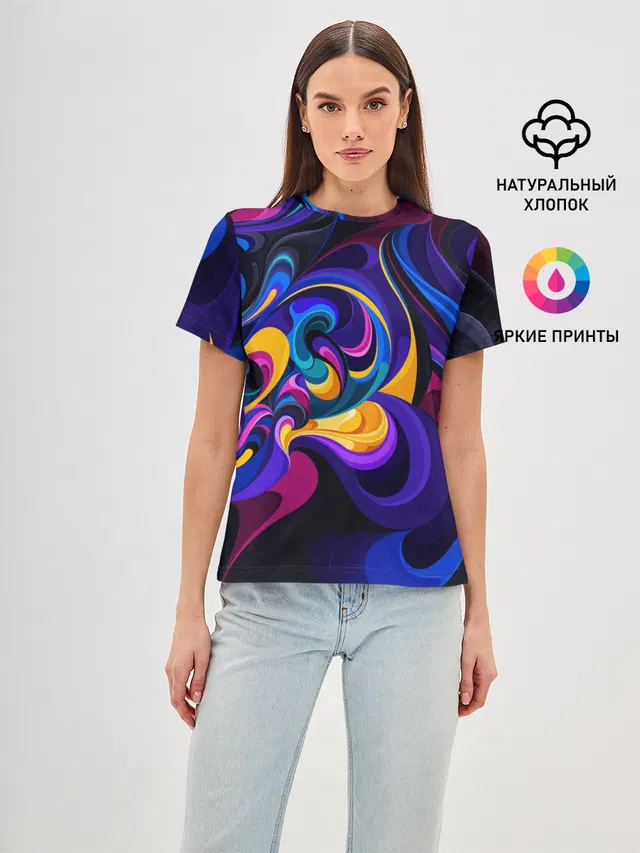Женская базовая футболка с принтом «Абстракция — ABSTRACT COLOR»