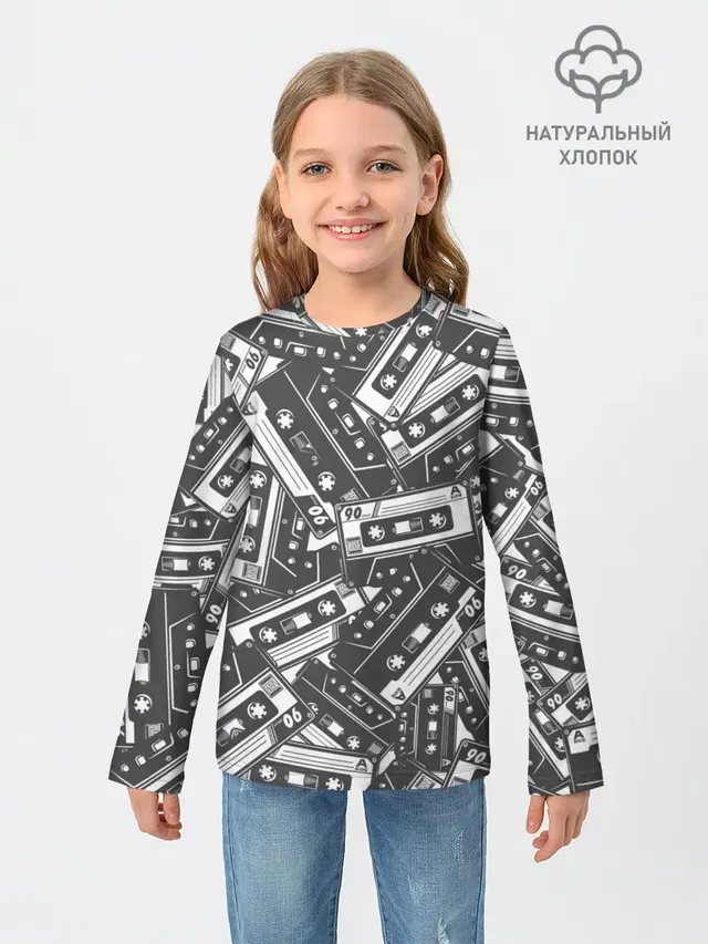Детский лонгслив с принтом «Retro — retro pattern»