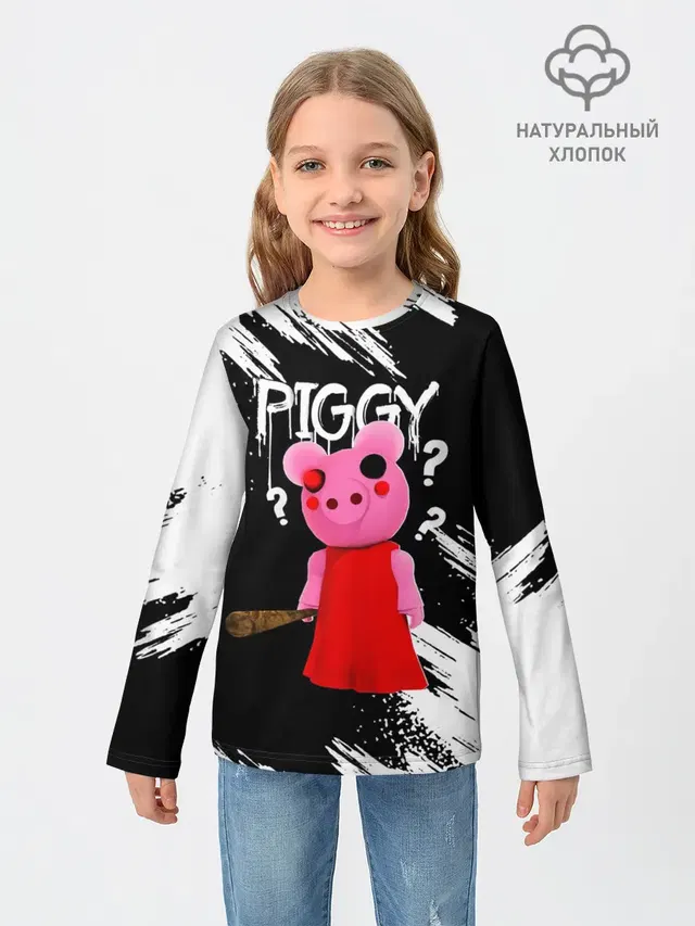Детский лонгслив с принтом «Роблокс — ROBLOX PIGGY - СВИНКА ПИГГИ»
