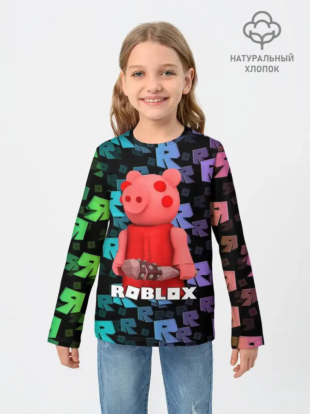 Детский лонгслив с принтом «Роблокс — ROBLOX PIGGY - СВИНКА ПИГГИ»