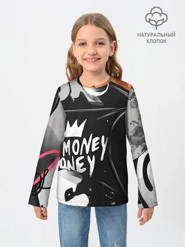Детский лонгслив с принтом «Абстракция — Money, money»
