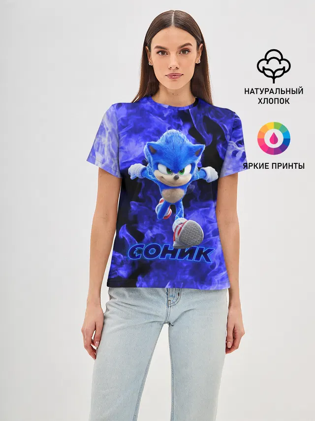 Женская базовая футболка с принтом «Sonic the Hedgehog Movie»