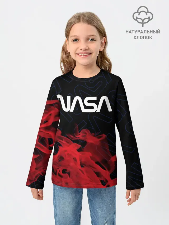 Детский лонгслив с принтом «Модные — NASA — НАСА»