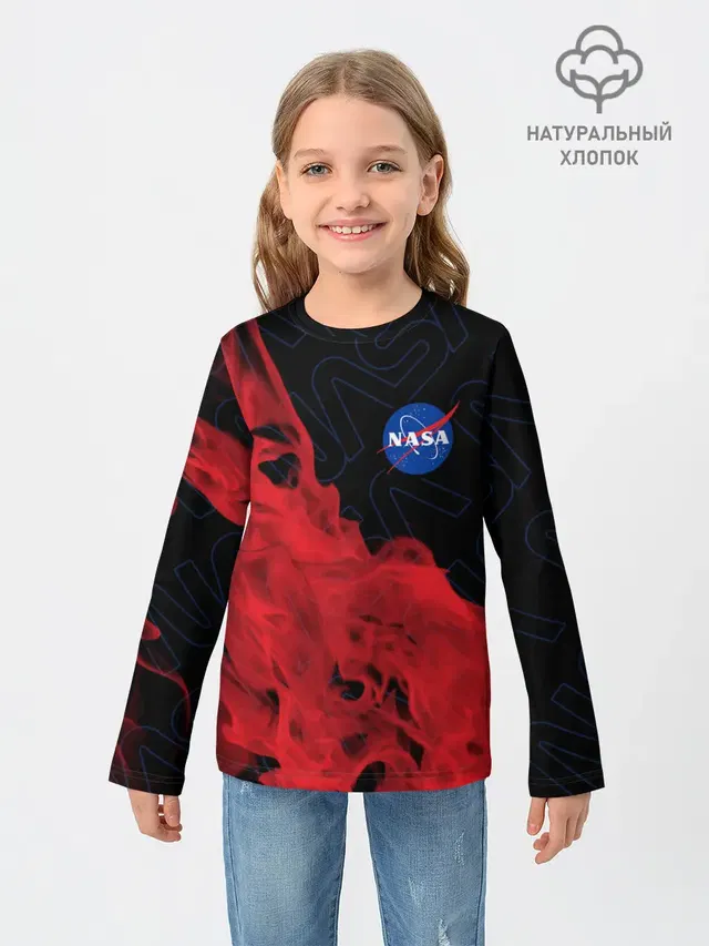 Детский лонгслив с принтом «Модные — NASA — НАСА»