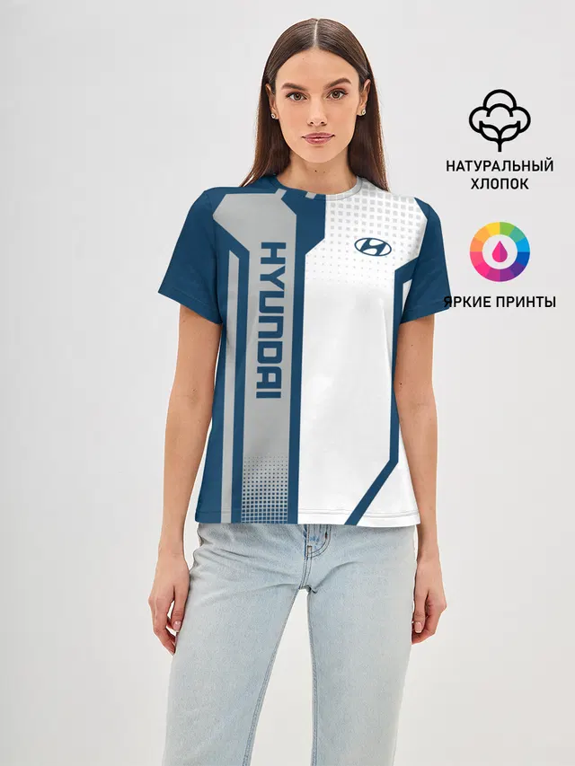 Женская базовая футболка с принтом «Hyundai — Hyundai Driver team»
