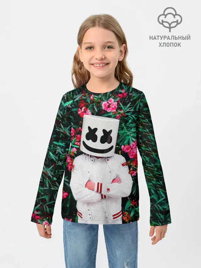 Детский лонгслив с принтом «Marshmello — MARSHMELLO ROSES»