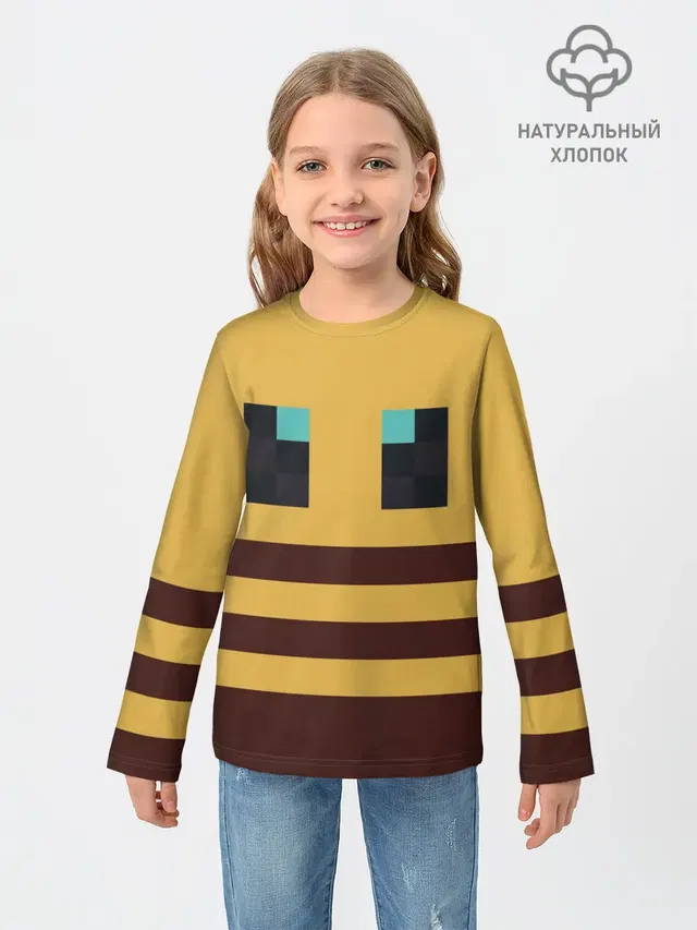 Детский лонгслив с принтом «Майнкрафт — Minecraft Bee»