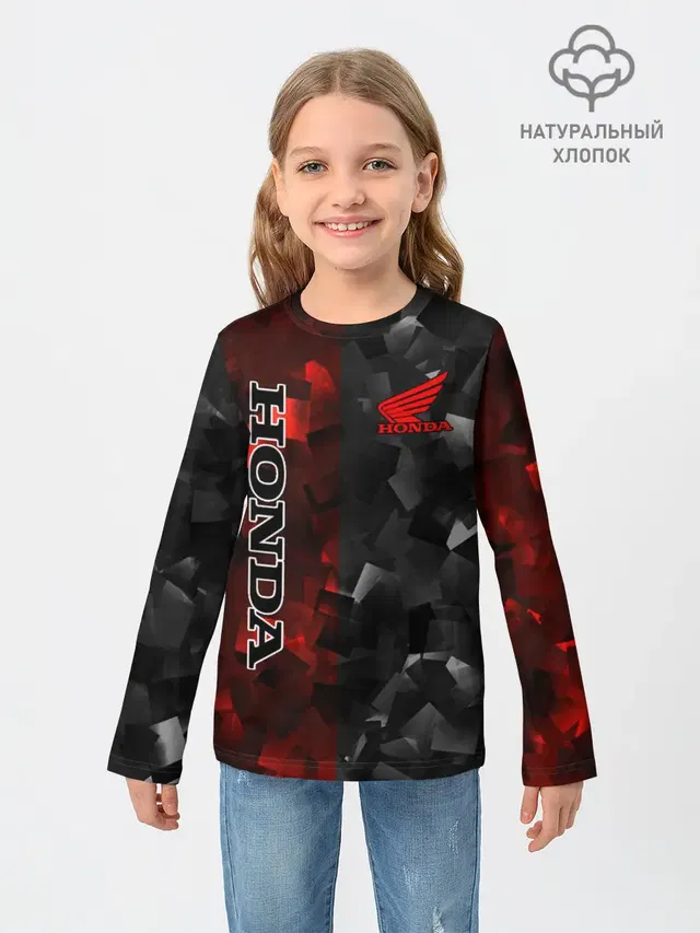 Детский лонгслив с принтом «HONDA RedBlack — RedBlack»