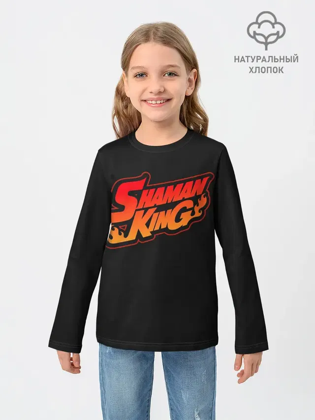Детский лонгслив с принтом «Огненный логотип Shaman King»