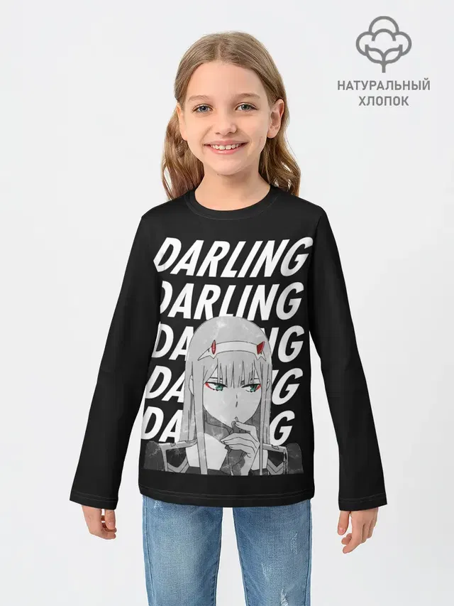 Детский лонгслив с принтом «Daling Zero Two monochrome»
