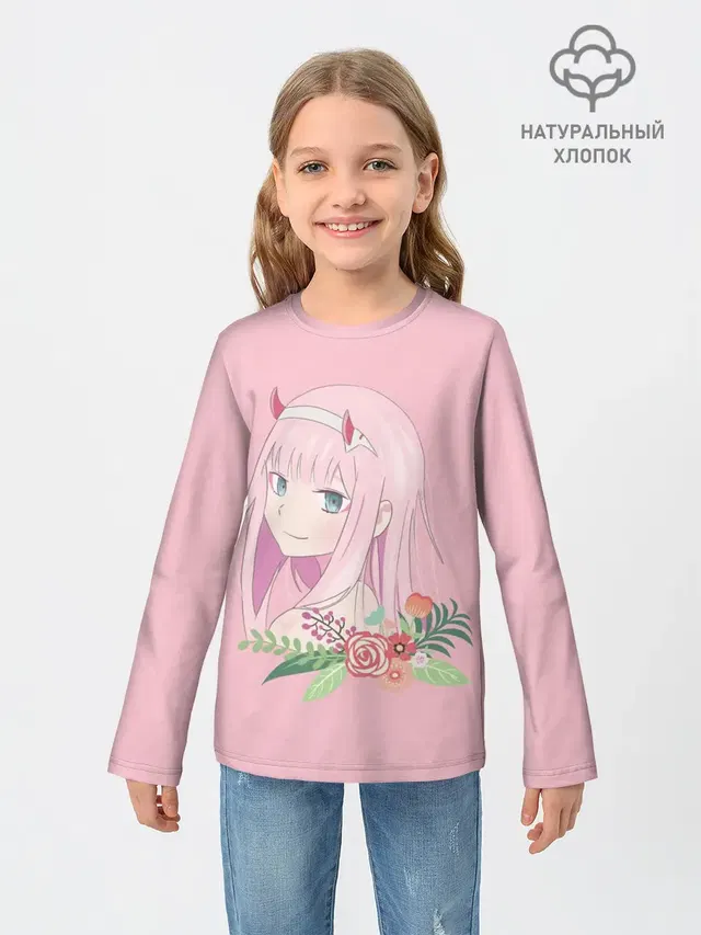 Детский лонгслив с принтом «Pink Zero Two»