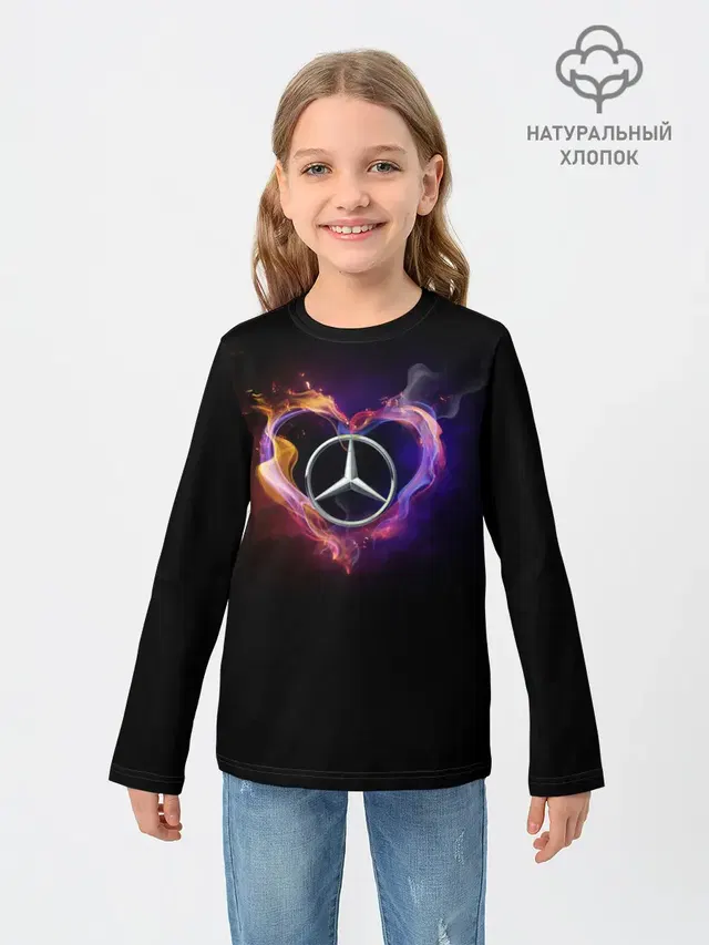 Детский лонгслив с принтом «Сердце — Mercedes-Benz»