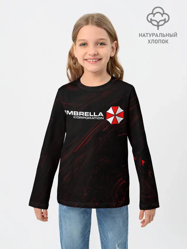 Детский лонгслив с принтом «Резидент Ивил — UMBRELLA CORP — АМБРЕЛЛА»