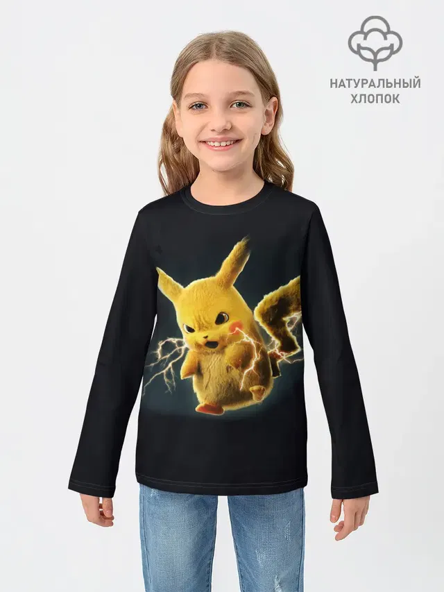 Детский лонгслив с принтом «Пикачу — Pikachu Pika Pika»