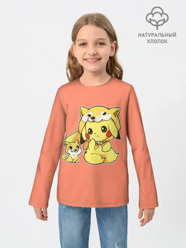 Детский лонгслив с принтом «Пикачу — Pikachu Pika Pika»