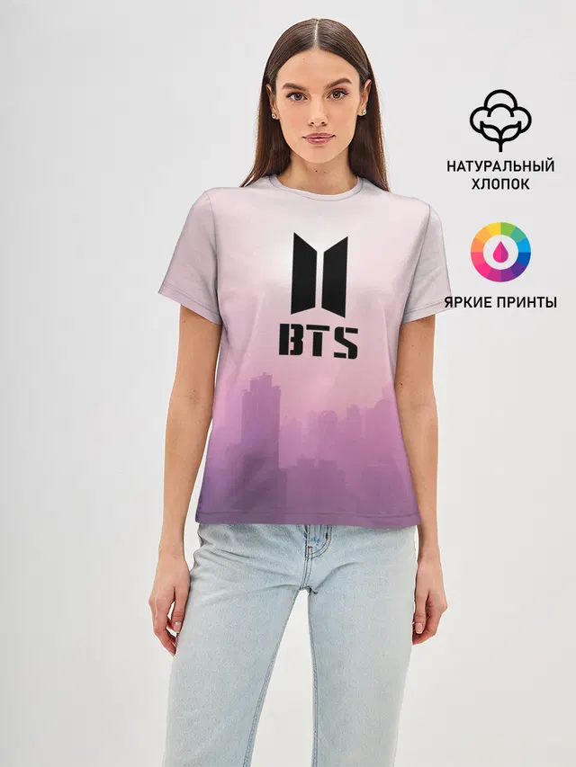 Женская базовая футболка с принтом «BTS»