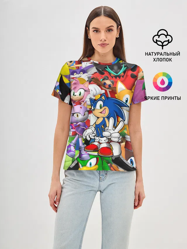 Женская базовая футболка с принтом «Соник — Sonic ПЕРСОНАЖИ»