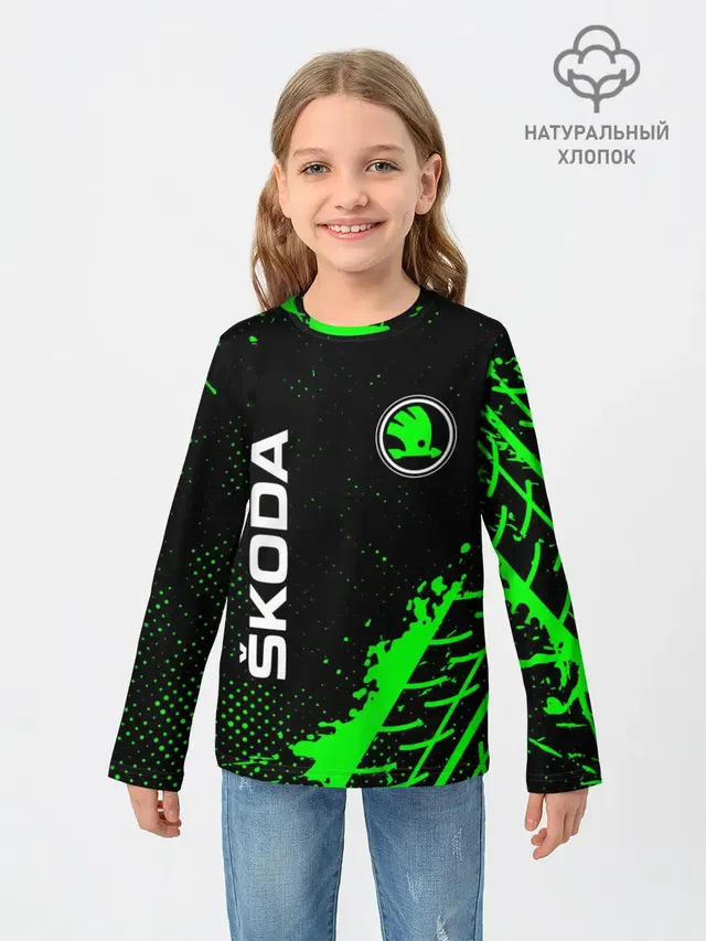 Детский лонгслив с принтом «SKODA — Шкода»
